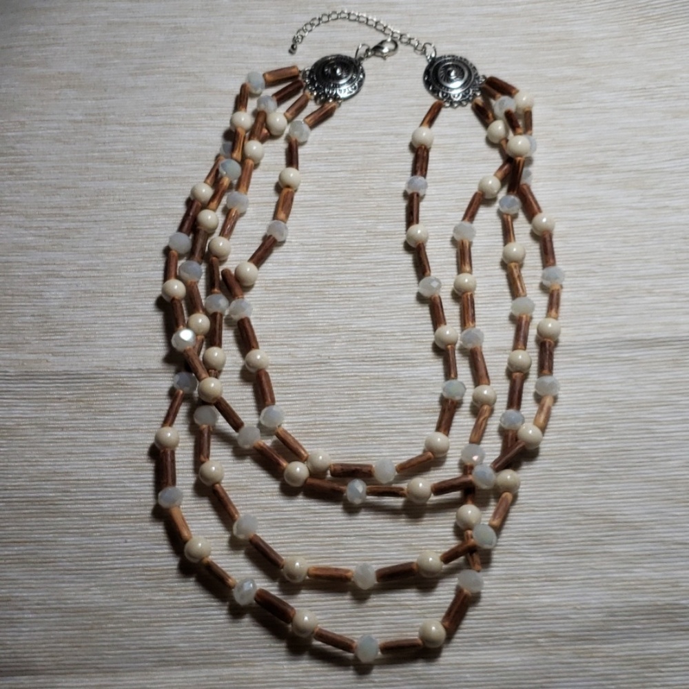 Wooden and white beaded necklace